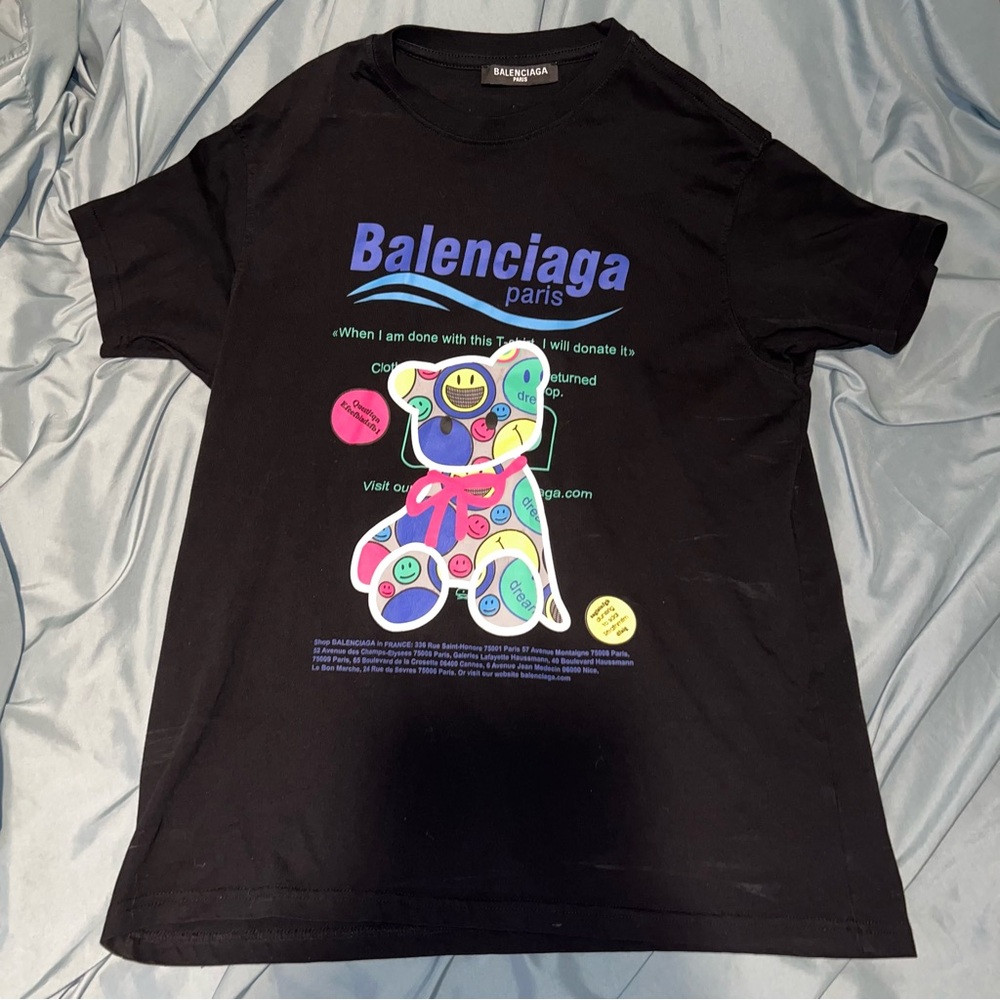Balenciaga .?Men’s xl Black Tee with Colorful Graphic